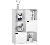 Étagère de Rangement 6 Cubes Bibliothèque en Bois Armoire de Livres Armoire de Rangement, Bureau,Style Moderne, Blanc-MONDEER