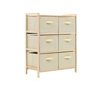 Etagère de rangement 6 paniers Tissu Bois de cèdre Beige