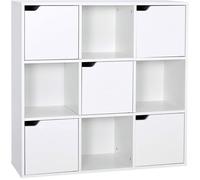 Étagère de rangement 9 Cubes Bibliothèque en Bois Armoire de Livres Armoire de Rangement,Bureau,Style Moderne, Blanc-MONDEER