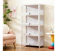 Étagère de rangement à 1, 2, 3, 4 ou 5 niveaux avec portes charnières,Vitrine transparente en acrylique serrure,sur pied,idéale pour les salons et chambres,bois(Quadruple-layer,60cm/23.6in)