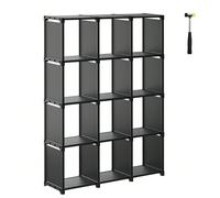 Étagère De Rangement À 12 Compartiments, Bibliothèque, 30 X 105 X 140 Cm, Organiseur Pour Salon, Chambre, Salle De Bain, Avec Marteau, Noir Noir