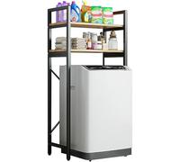 Étagère de rangement à 2 niveaux pour machine à laver - Pieds antidérapants réglables pour économiser de l'espace - Organiseur de salle de bain multifonction et forte capacité de charge - Noir