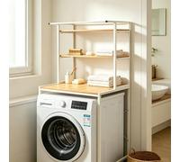 Étagère de Rangement à 3 Niveaux au-Dessus Machine à Laver, Meuble de Rangement pour Machine à Laver, Multifonction Armoire De Rangement De Salle pour Buanderies, Balcons (Blanc et Bois)