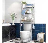 Étagère de rangement à 3 niveaux en acier inoxydable pour salle de bain - Nizer autoportant avec crochets pour serviettes et support de papier toilette, solution d'économie d'espace pour les petites