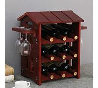 Étagère de rangement à 3 niveaux en bois pour 9 bouteilles de vin avec toit autonome avec support en verre à longue tige, capacité empilable pour la maison et la cuisine