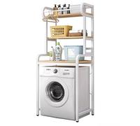 Étagère de rangement à 3 niveaux pour lave-linge, étagère de salle de bain en métal avec barre de suspension pour serviette, gain de place, grande étagère debout (couleur : blanc)