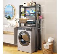 Étagère de rangement à 3 niveaux pour lave-linge/sèche-linge - Étagère en métal avec paniers et crochets, fixation au sol, robuste, stabilité à ventouse pour le rangement de la buanderie