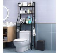 Étagère de rangement à 3 niveaux pour toilettes - Économie d'espace - Autoportante - Pour toilettes et balcon - Noir