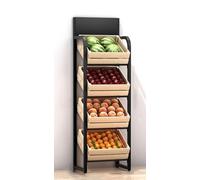 Étagère de rangement à 4 niveaux en bois pour fruits et légumes - Présentoir de supermarché pour cuisine oignons et pommes de terre Design élégant noir
