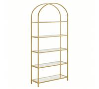 Étagère De Rangement À 5 Étagères, En Verre Trempé, Bibliothèque, Cadre En Acier Robuste, Doré Doré