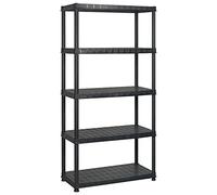 Étagère de rangement à 5 étages en plastique noir - 366 x 45,7 x 185 cm - Étagère emboîtable avec grande capacité de charge - Étagère pour charges lourdes pour atelier, garage, bureau et industrie