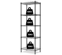 WORKPRO Étagère de Rangement à 5 Niveaux, Étagère Charge Lourde de 250KG(Total), Étagère de Stockage Metallique, 5 Couches Réglables, 4 Pieds Réglables en Hauteur, 44x29x130cm, pour Maison/Bureau/Noir