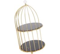 Etagère de rangement à double couche Cage d'oiseau Organizer Display Rack for Bathroom Countertop Dressing Table Gold Frame Black Base Gold Pattern