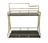 Étagère de rangement à double niveau pour comptoir, organisateur de comptoir de salle de bain avec support pour brosse à dents électrique, étagère de comptoir étanche pour articles (Fond Noir Grain