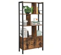 Étagère de rangement, Bibliothèque à 4 niveaux, structure stable en acier, Marron Rustique et Noir Marron