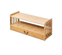 Étagère de rangement Bibliothèque de bureau de Style Antique chinois, étagère Double couche en bambou avec tiroirs Organisateur de Bureau