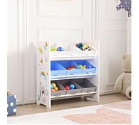 [en.casa] Étagère pour Enfant à 9 Bacs Pliables Amovibles Meuble de Rangement Jouets à Motif Koala Panneau de Particules Tissu Non Tissé Métal 60 x 62 x 30 cm Blanc Gris Bleu