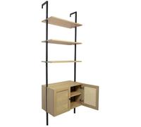Étagère de Rangement - Box and Beyond - 60 x 35 x 184 cm - Bois et Métal Noir - Fixation Murale - Avec Commode en Bois et Cannage