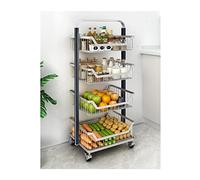 Étagère de rangement de cuisine à 4 niveaux Étagère à légumes de cuisine du sol au plafond avec roulette en acier inoxydable 304 Rangement de légumes et de fruits Chariot mobile Panier à légumes