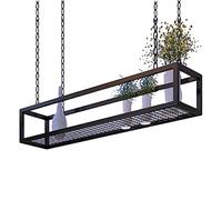 Étagère de rangement de cuisine à suspendre au plafond avec chaîne et grille inférieure pour exposer des livres et décorer l'intérieur