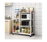 Étagère de rangement de cuisine avec roulettes - Support multifonction pour micro-ondes, cadre en métal, étagère de boulangerie et étagères utilitaires avec panier métallique, organisateur peu