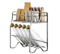 Étagère de rangement de cuisine en acier inoxydable, 31 x 16 x 28 cm, argent, multi-niveaux, support de pot à épices, support de poêle, support de casserole résistant à la rouille, design ventilé pour