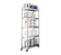 Étagère de rangement de cuisine en acier inoxydable avec 2/3/4/5 étagères pour économiser de l'espace pour réfrigérateur (25 x 50 x 155 cm)