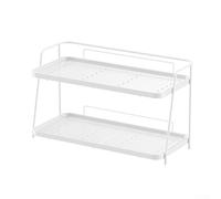 Étagère de rangement de salle de bain avec 2 couches spacieuses, rails surélevés pour sécuriser les bouteilles, plaque de base amovible en PET et base antidérapante renforcée pour une utilisation