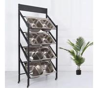 Étagère de rangement d'évier en acier inoxydable, présentoir à plusieurs niveaux avec roulettes, idéal pour le support d'échantillons de lavabo dans les expositions et les espaces de vente au détail