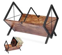 Étagère de Rangement Disque Vinyle avec Séparateur Réglable, Porte Disques Vinyle Multifonctionnel Cadre Bois et Structure Support Métallique pour Stockage Albums, Magazines, Livres et Dossiers