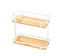 Étagère de rangement double couche en bois massif et fer pour cuisine, épices, tasses à thé, essentiels de salle à manger, style rétro avec base antidérapante, 27,7 x 12 x 24,5 cm (noir ou blanc)