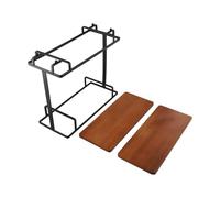Étagère de rangement double couche en bois massif et fer pour cuisine, épices, tasses à thé, essentiels de salle à manger, style rétro avec base antidérapante, 27,7 x 12 x 24,5 cm (noir ou blanc)