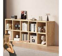 Étagère de rangement élégante en bois massif pour bandes dessinées et livres d'images - Bibliothèque basse design treillis grande capacité Dimensions : 150,1 x 30 x 74,9 cm Finition naturelle