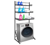 Étagère de rangement en métal à 3 niveaux réglable en hauteur avec étagères renforcées, organisateur peu encombrant pour lessive et accessoires, charge maximale : 50 kg (noir)