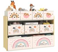 AIYAPLAY Étagère de Rangement Enfant pour Jouets et Livres, étagère à 3 Niveaux avec 9 boîtes en Tissu Non tissé, bibliothèque Enfant pour Chambre, Salon, Salle de Jeu, 93 x 30 x 70 cm, Jaune