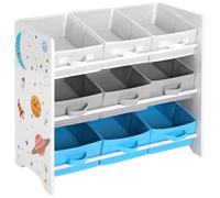 Étagère de Rangement Enfant pour Jouets et Livres, 9 Boîtes Amovibles Tissu Non-tissé, 62,5 x 29,5 x 60 cm, Motif Espace, Blanc
