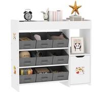 Etagère de rangement enfant pour jouets et livres - 9 boîtes amovibles tissu non-tissé gris - porte, niche, 2 compartiments Blanc