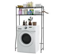 Étagère de Rangement et Organisateur de buanderie, étagères en métal à 2 Niveaux pour Lave-Linge et sèche-Linge, étagère de Machine à Laver avec Tringle de Suspension, étagère Extensible pour