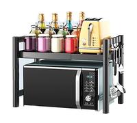 Étagère de rangement extensible pour micro-ondes - Hauteur réglable pour comptoir de cuisine - Économiseur d'espace avec 4 crochets de suspension - Solution de rangement à 1 niveau