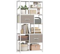 HOMCOM Étagère de rangement 6 niveaux, bibliothèque avec 2 tiroirs en tissu, 9 étagères ouvertes, meuble de rangement cadre en acier pour salon, bureau, chambre, 72,5 x 30 x 150 cm, aspect bois, blanc