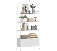 Étagère de rangement - HOMCOM - arqué - 4 niveaux avec placard double porte - structure en acier - 80 x 30 x 187 cm - blanc