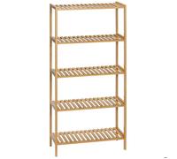 HOMCOM Étagère de Rangement, étagère en Bambou à 5 Niveaux, bibliothèque pour Salon, Chambre et Bureau, 60 x 26 x 130 cm, Bois Naturel
