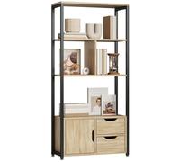 Étagère de rangement - HOMCOM - industriel - 3 étagères placard porte 2 tiroirs - 58 x 24 x 122 cm - effet bois naturel acier noir