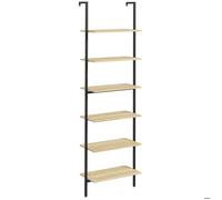 HomCom Étagère échelle murale style industriel 6 étagères acier noir bois naturel 60x30x206 cm