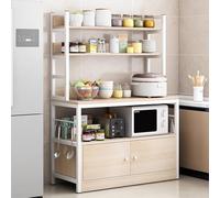 Étagère de rangement industrielle avec support pour micro-ondes et support de boulangerie - Unité de rangement autoportante pour ustensiles de cuisine, beige (100 x 35 x 158 cm)