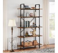 Étagère de Rangement - LUNSY - 5 Niveaux - Bois et Métal - 170 x 105 x 35 cm - Noir et Chêne Clair