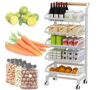 Étagère de rangement mobile de cuisine à 5 niveaux, grande capacité, organiseur mobile pour fruits, légumes, collations, solution peu encombrante pour un usage domestique et commercial