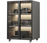 Étagère de rangement mobile sur pied, 2/3 couches, support multimédia audiovisuel mobile, avec portes en verre et roue de frein, for la maison/le bureau/le cinéma(Black,21.2x40.1"/54x102cm)