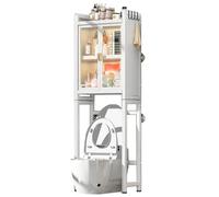 Étagère de rangement multifonction à 3 niveaux avec portes et 4 crochets Blanc Idéal pour le rangement du linge et de la salle de bain