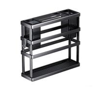 Étagère de rangement murale de cuisine avec plateau de collecte d'eau, support de planche à découper sans perçage et filtre à baguettes, organiseur d'ustensiles en acier au carbone, gris (noir)
